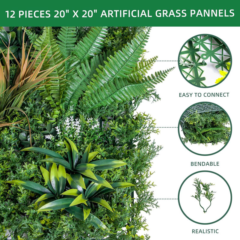 12pcs 20" X 20" Artificial Boxwood Wall Hedge Mat Plant Panels Outdoor Grass Fence