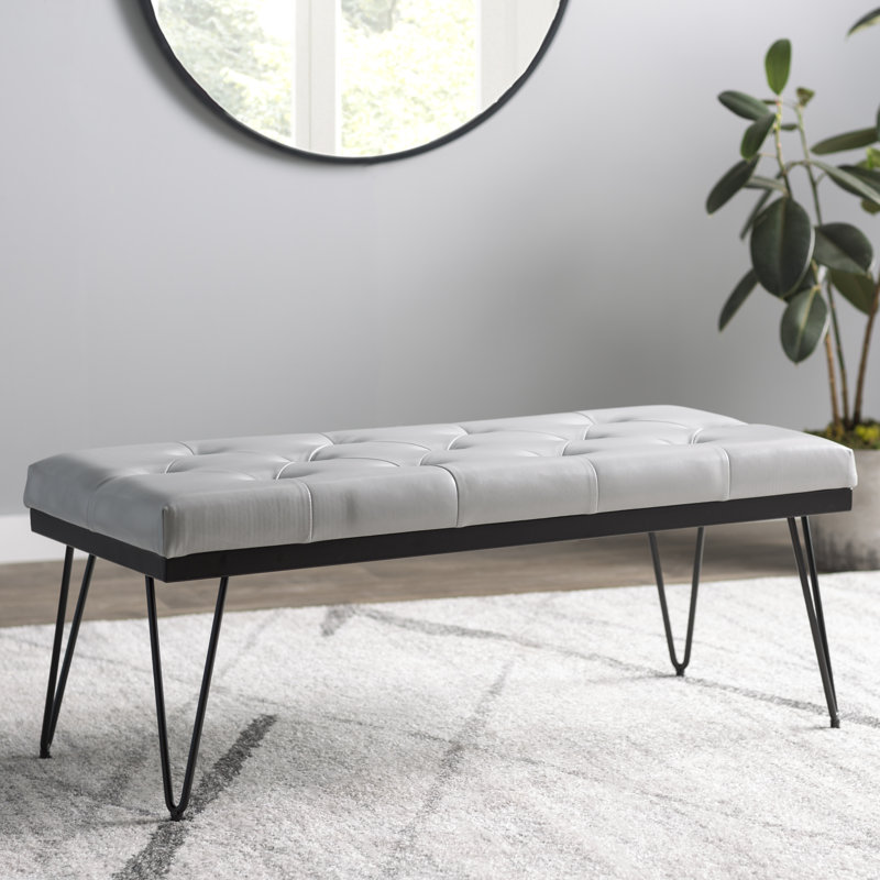 Brychan Faux Leather Upholstered Bench, Gray / Black