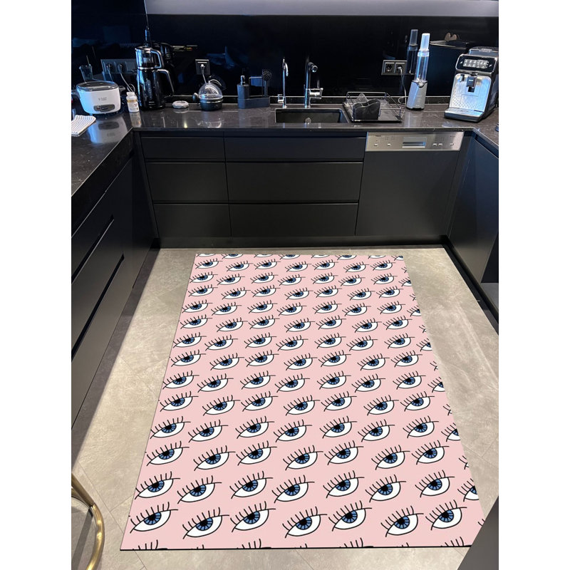 Pink Blue Eye Woven Base Rug, Rectangle 4'11.06" x 9'10.11"