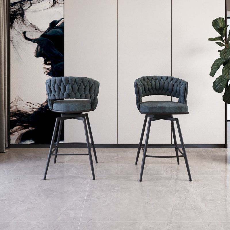 Selwyn Swivel Bar Stools with Back Footrest, Blue, Set of 2