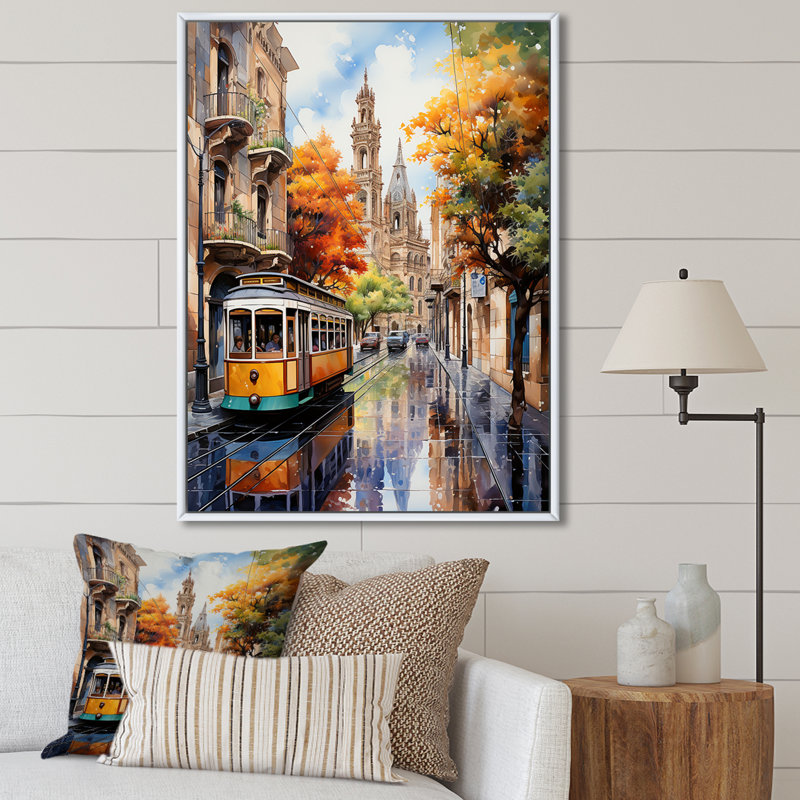 Espagne, rues colorées de Barcelone - Espagne, décoration murale, H 20 po x l 12 po x P 1 po, Cadre flottant blanc