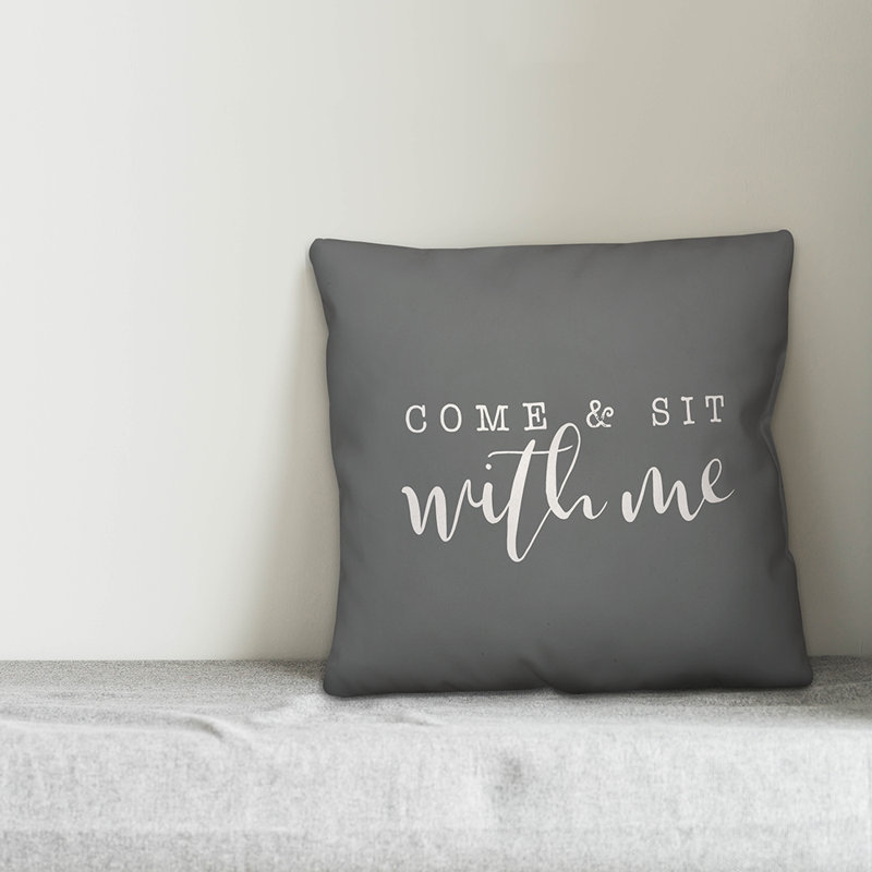 Textual Outdoor Throw Pillow, 18" H x 18" W, Gray/White