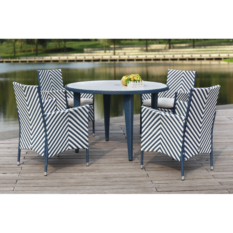 Ensemble repas 5 pièces avec coussins Mcrady, Bleu marine/blanc