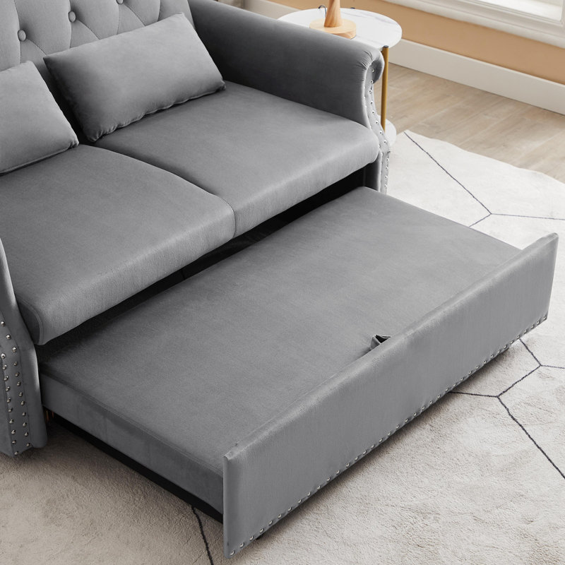 Canapé-lit 55 po, Velours gris