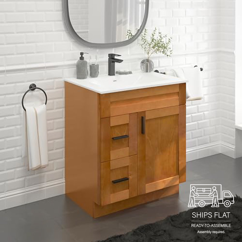 Ensemble de meuble-lavabo avec tiroirs de salle de bain et base de lavabo 30 po, Orange