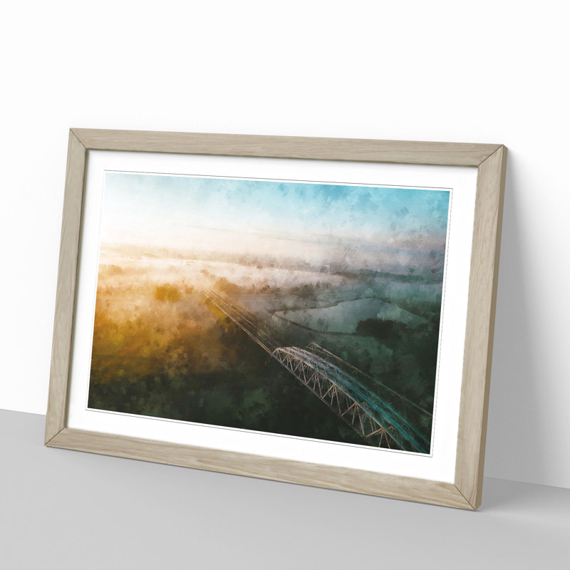 Mist over Westervoot in the Netherlands - Picture Frame Graphic Art, 48cm H x 65cm W x 2cm D, Oak