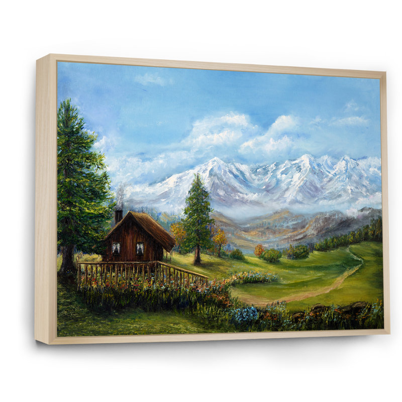 Paysage de chalet maison de campagne, H 16 po x l 32 po x P 1 po, Cadre flottant brun