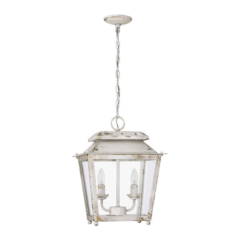 Mini-luminaire suspendu 2 lumières Aramie avec verre transparent, Ivoire antique