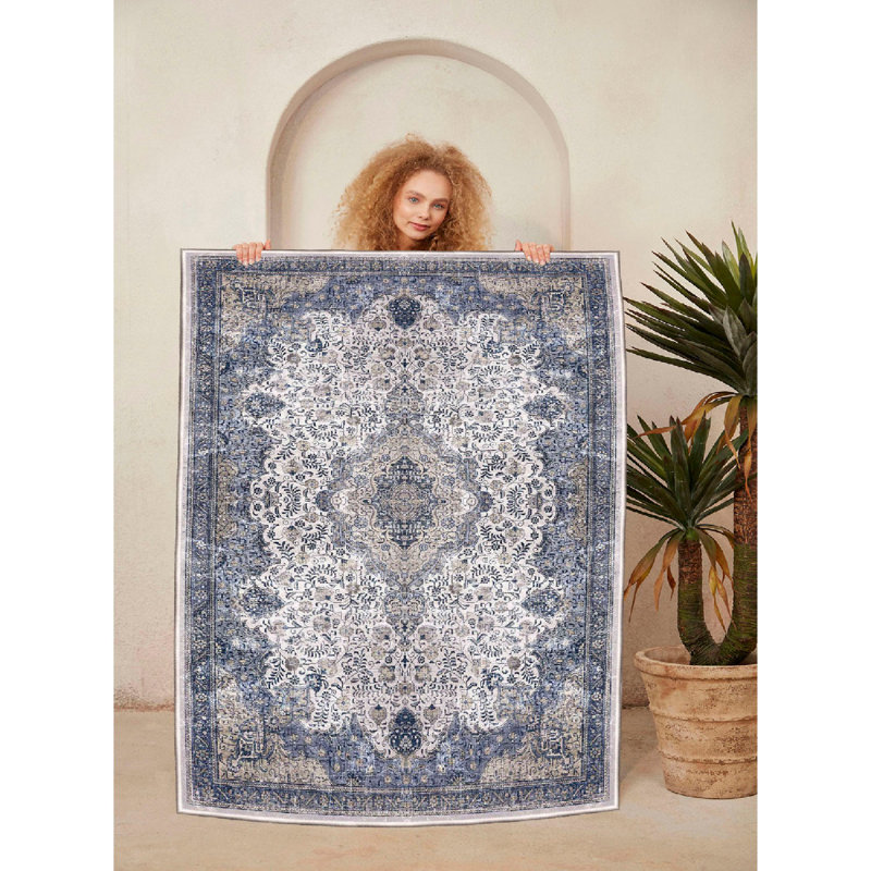 Premium Cotton Area Rug (3.3 x 6.6 ft), Cream & Grey/Beige | 100% Cotton, 1200 g/m², Pile Height: 0.4 in, Non-Slip PVC Underside, Antibacterial, Machine Washable | Ideal for Living Room, Bedroom & Home Decor