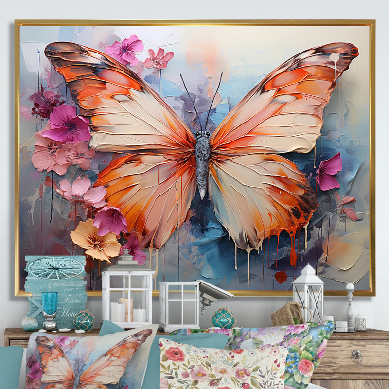 Papillon abstrait auras - art mural papillon, Cadre flottant doré, H 12 po x l 20 po x P 1 po