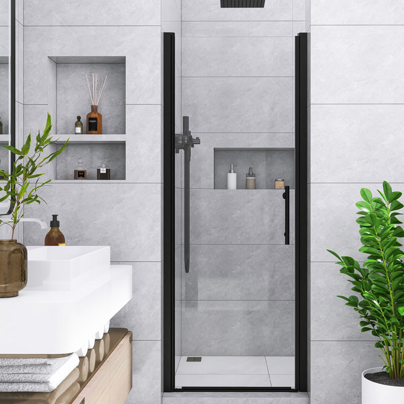 30 po X P 75 po H Porte de douche réversible à demi-cadre à finition noir mat