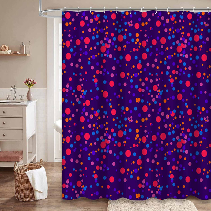 Rideau de douche festif à pois multicolores bleu marine avec 12 crochets, L 72 po x l 78 po