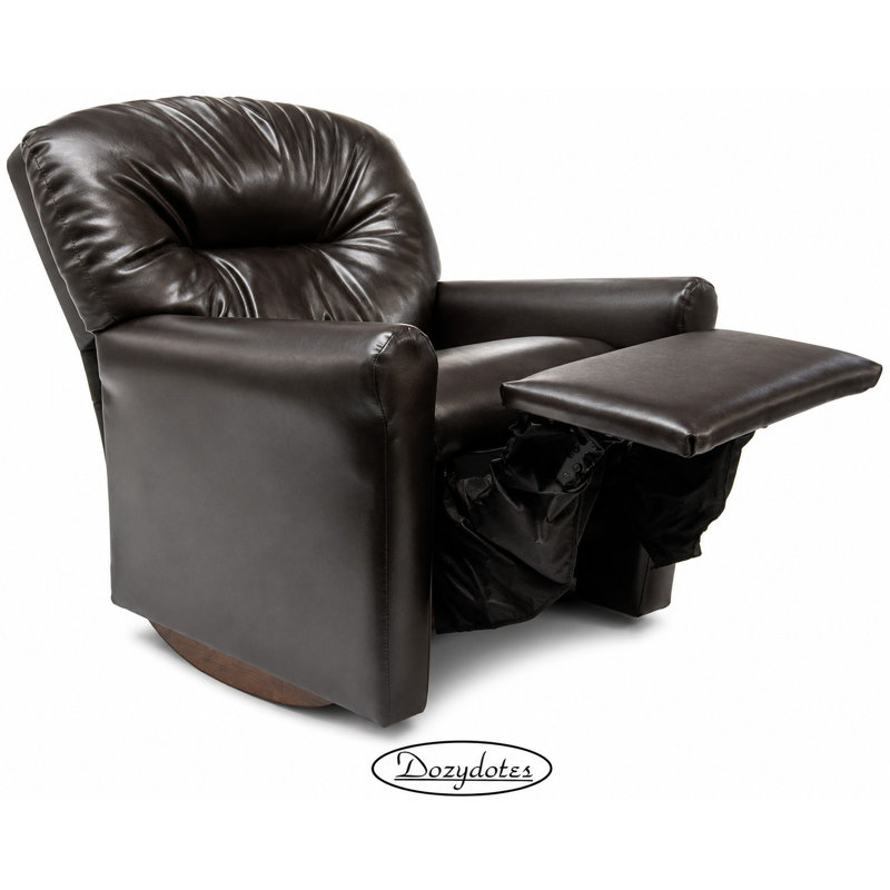 Kids 14" Rocker & Recliner Chair, Pecan Brown Leather Like