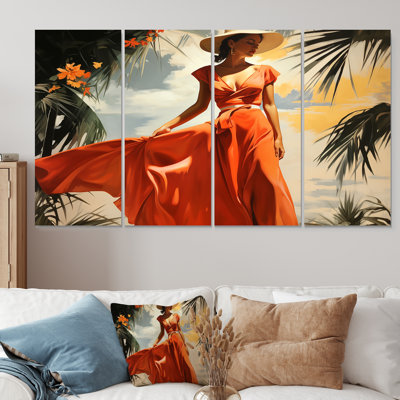 «Beach Breeze Holiday Woman Portrait», ensemble de 4 décorations murales mexicaines