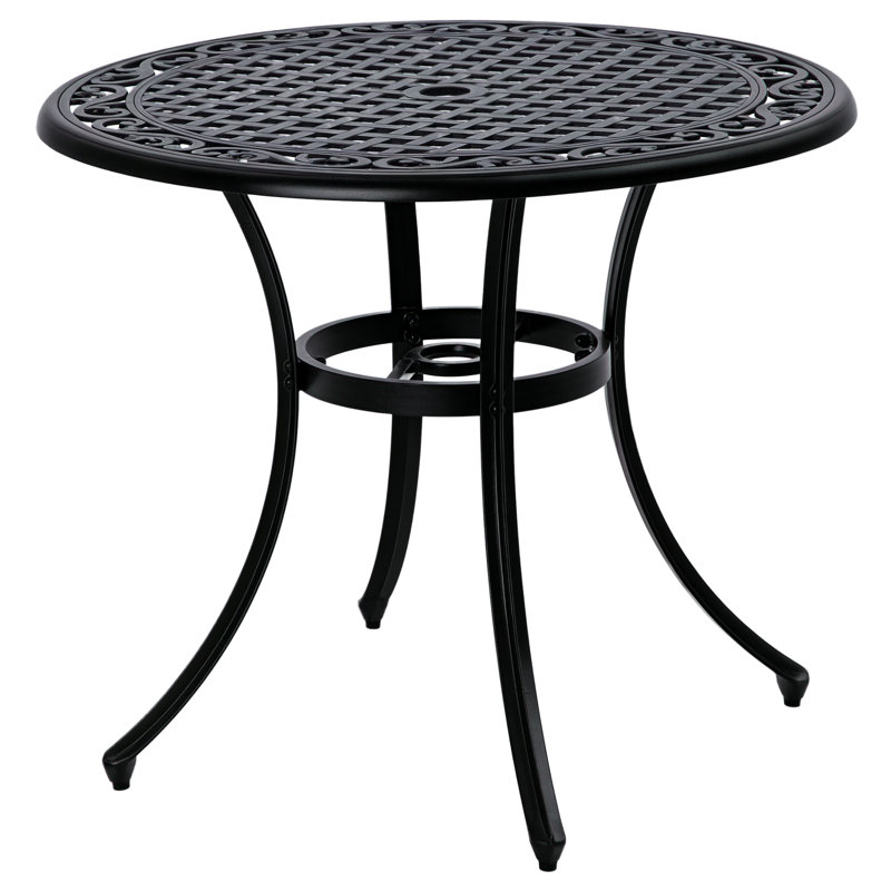 Table de salle à manger ronde 35,5 "avec trou pour parasol 2", noir