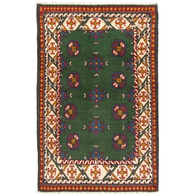 Tapis vert Ouzbék Kargahi 2 pi 8 po x 4 pi 1 po
