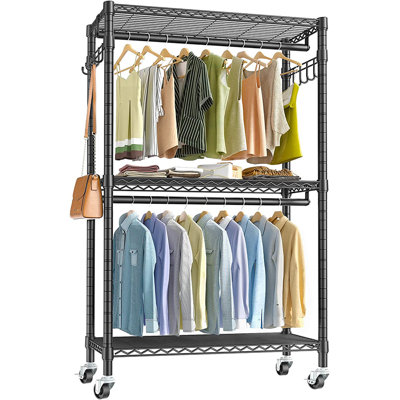 VIPEK R2 Plus Heavy Duty Rolling Garment Rack, 3-Tier Adjustable with Double Rods, Black
