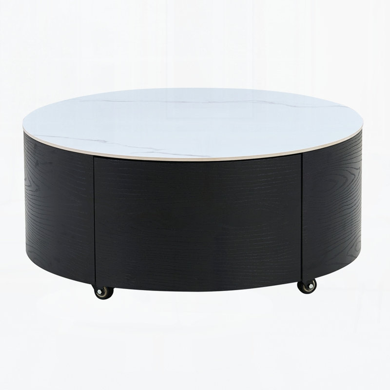Table basse ronde moderne mobile avec roulettes