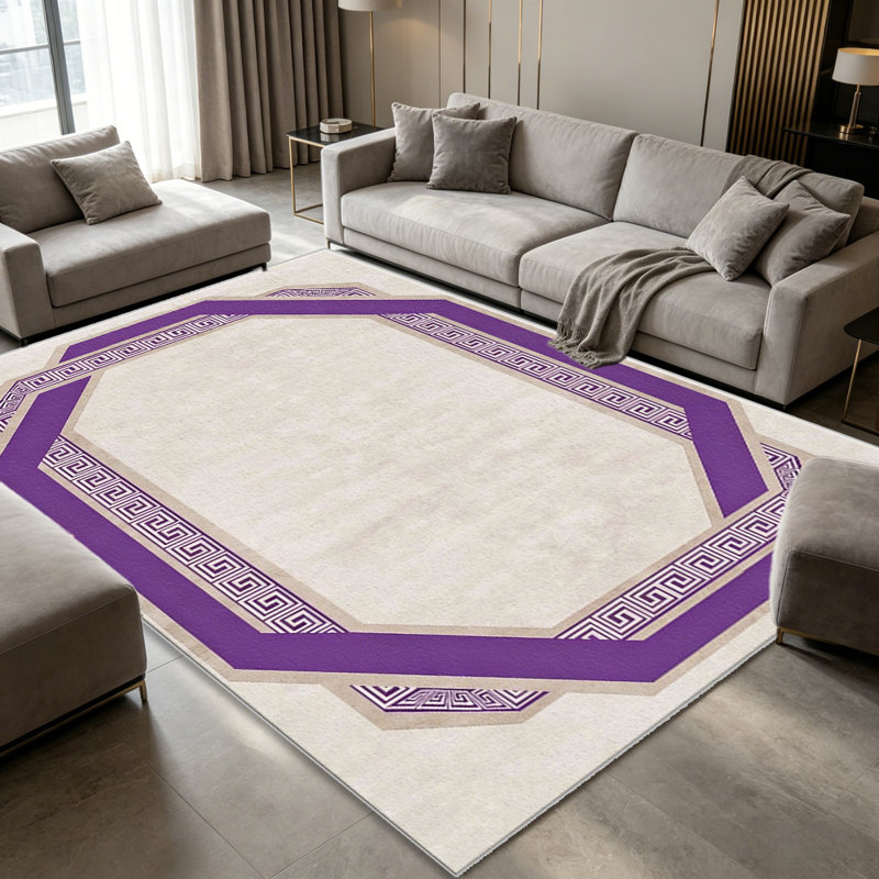 Purple Greek Key Border area rugs for Living Room, Soft and Comfortable, Suitable for all seasons, easy to maintain, machine washable Indoor floor mat, Under Table Farmhouse suitable for Bedroom, Dining Room, Study, Patio, Balcony, Home Decor