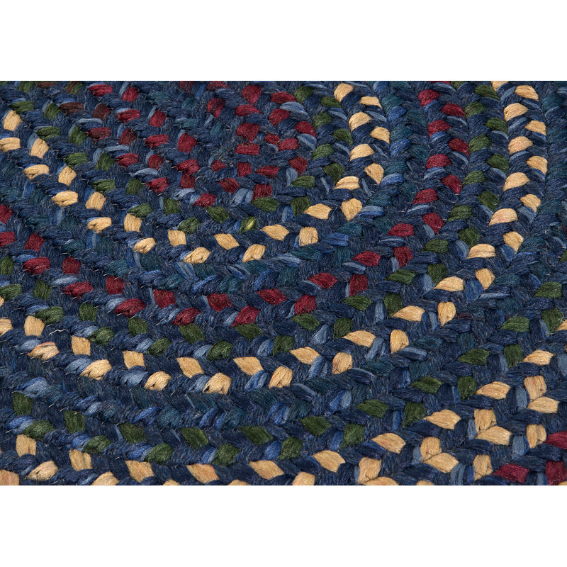 Tapis bleu tressé à motif géométrique Shyla, Ovale 2 pi x 3 pi