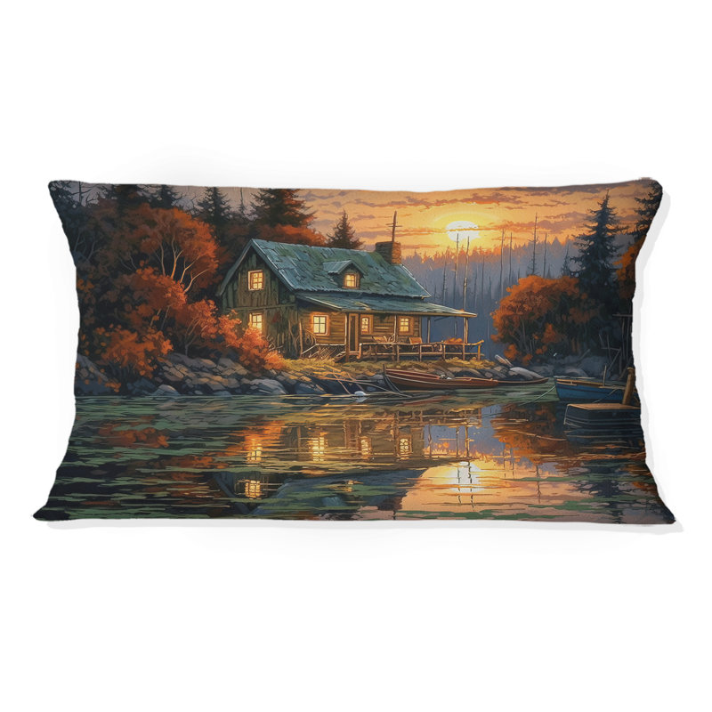 Coussin d'automne Sunset Cottage I - Landscape Cottage, H 12 po x l 20 po, Rectangulaire