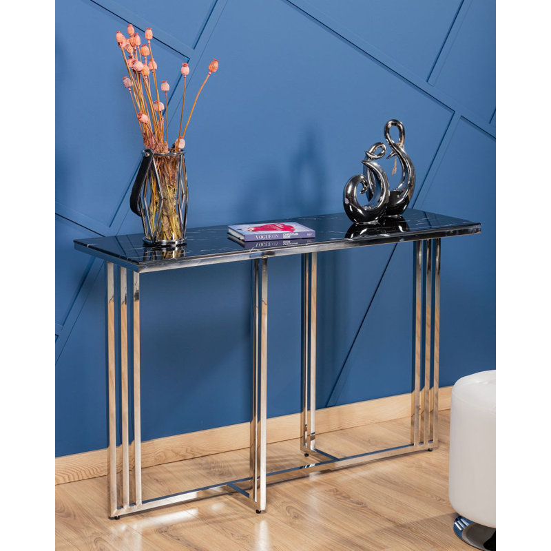 Hodgdon 120cm Glass Top Console Table, Black, Silver