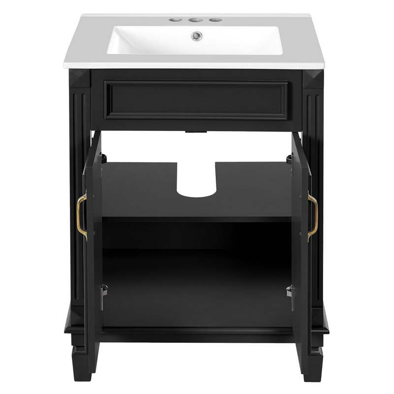 Meuble-lavabo 24 po avec lavabo supérieur, armoire de rangement moderne avec 2 portes à fermeture douce et tablette réglable, structure en bois massif