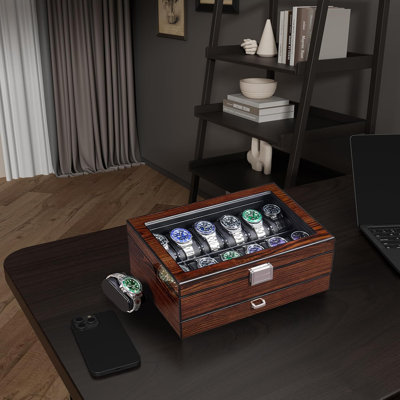 Red Barrel Studio® High-End Watch Case, 12 Slot Luxury Wooden