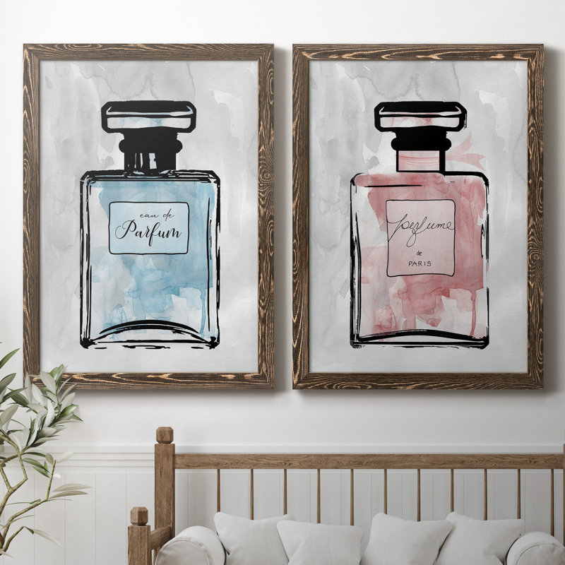 «Blue Wash Perfume», ensemble de 2 reproductions d'art, Pas de tapis, Toile avec cadre en noyer