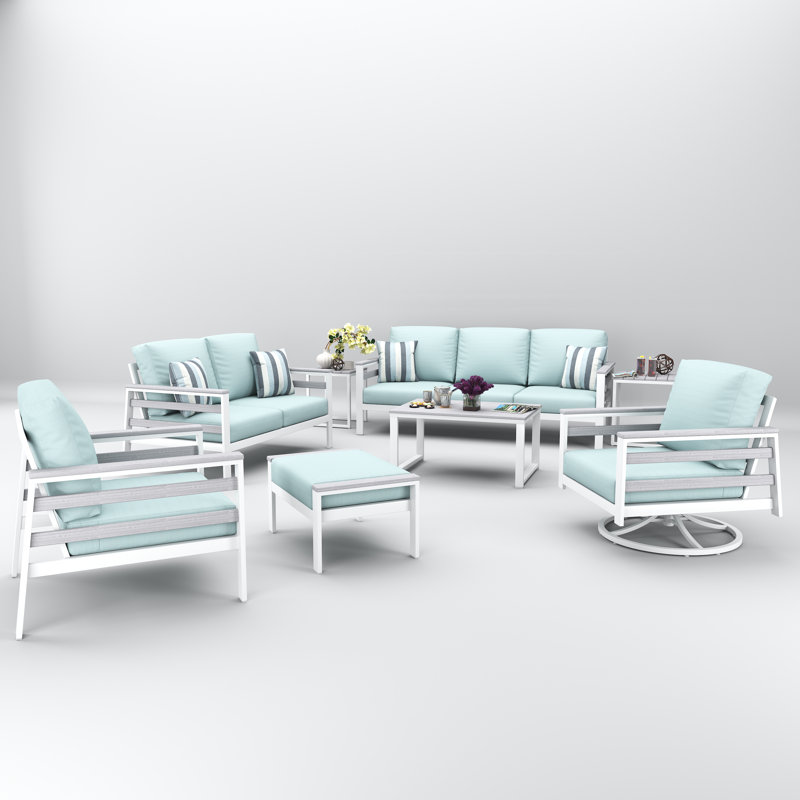 Townsend 7-Person Sunbrella® Patio Seating Group, Bliss Dew, White