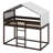 House-Shaped Solid Wood Bed Frame With Full-Length Guardrails, Slat Support,Tent And Ladder-1302391294