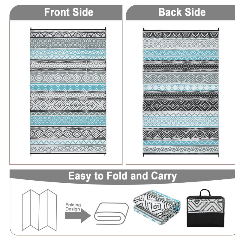 Boho Outdoor Mats Plastic Straw Rug Waterproof Vintage Washable Outdoor Rug for Garden Backyard Picnic Camping RV Deck Beach Trailer