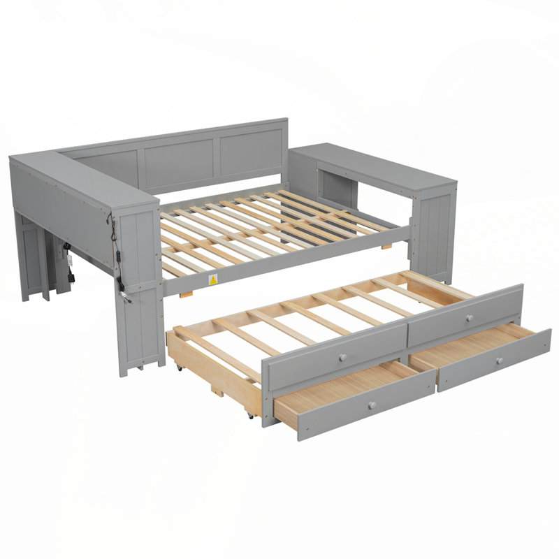Full Size Daybed With Storage Shelves, Gray