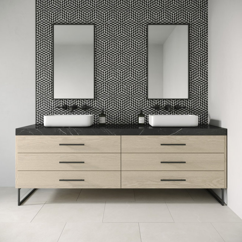 Celeste Marble Mosaic Wall & Floor Tile, Nero Marquina/Calacatta Losanna