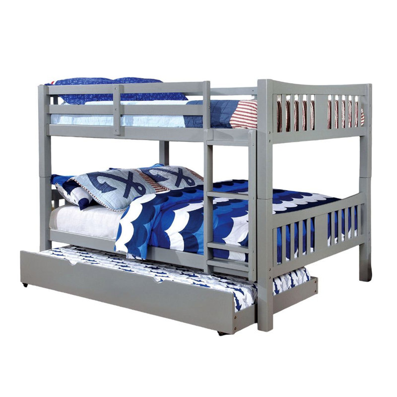 Lit superposé transitionnel double de couleur grise, attaché, 13 pièces Lattes, rails à joints verrouillables, bois massif pour la chambre à coucher en finition, -