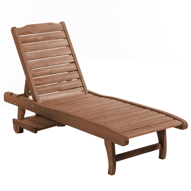 Chaise longue d'extérieur inclinable extérieure en bois avec dossier réglable à 3 niveaux