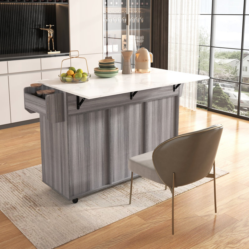 139 cm W Kitchen Island with Wheels, Grey