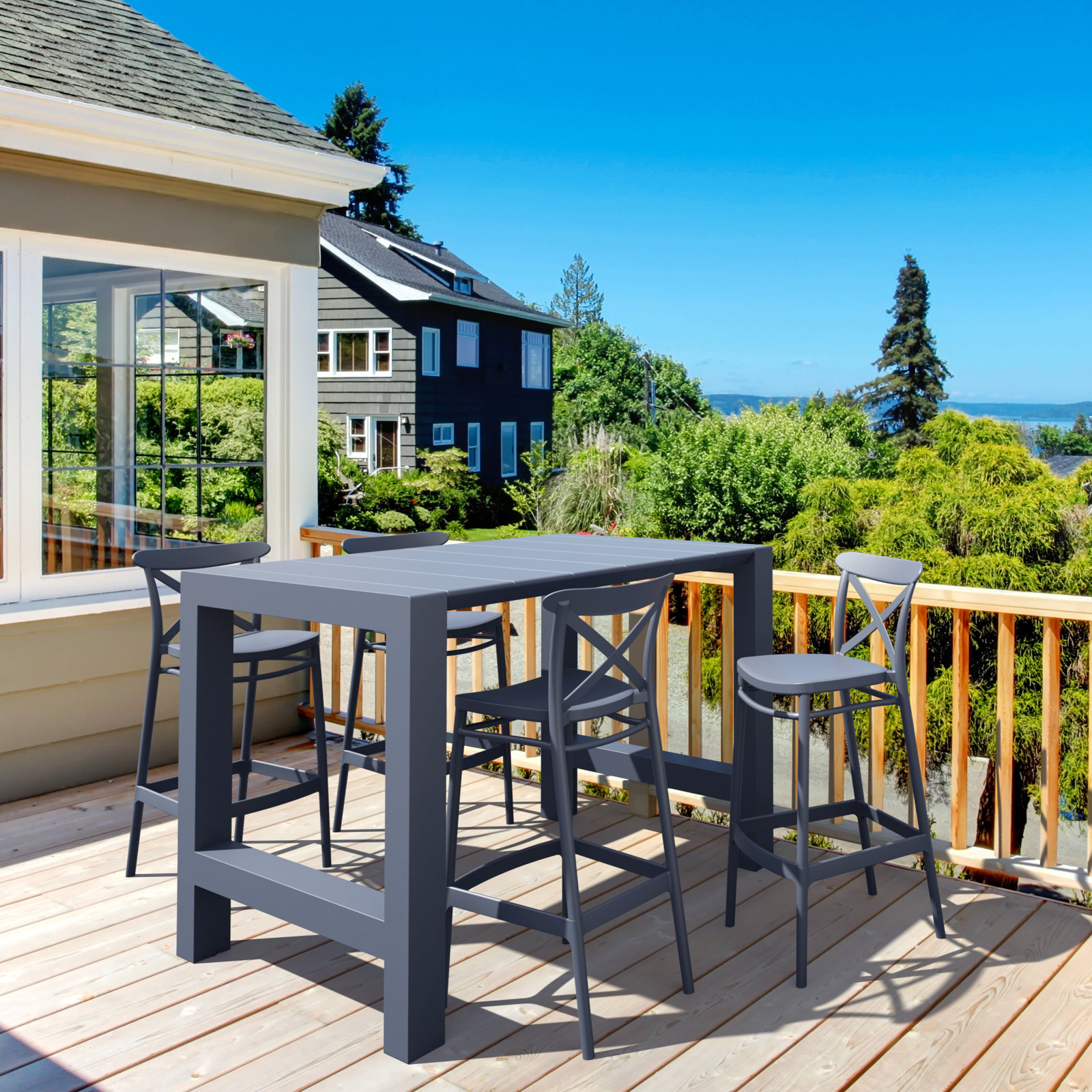 Bijou Outdoor Bar Stool, Dark Gray, Bar Stool (29.5" Seat Height)