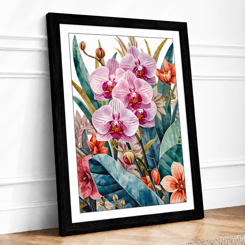 Orchid Study Botanical - Framed Print, A4 - 29.7 x 21.0 cm, Black