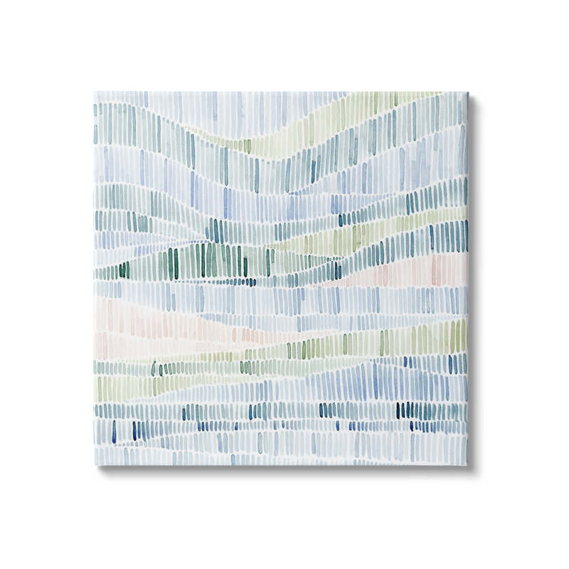 «Abstract Layered Waves Striped Blue Green Beige» par - impression, H 17 po x l 17 po x P 1,5 po, Toile tendue