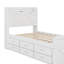 Lit plateforme simple en bois, lit de jour avec prises intégrées et tête de lit de rangement, cadre de lit extensible avec lit gigogne et 3 tiroirs
