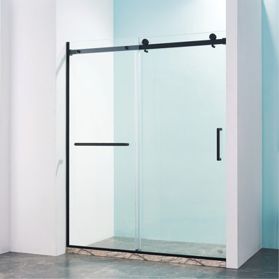 56-60"W X 75"H Semi-Frame Single Sliding Shower Door, 304 Stainless Steel, 5/16" (8Mm) Thick SGCC Tempered Clear Glass.