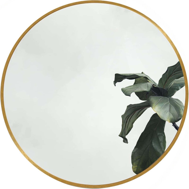 Miroir mural en métal et verre rond Bathrrom HD, 20 po x 20 po, Or, Rond