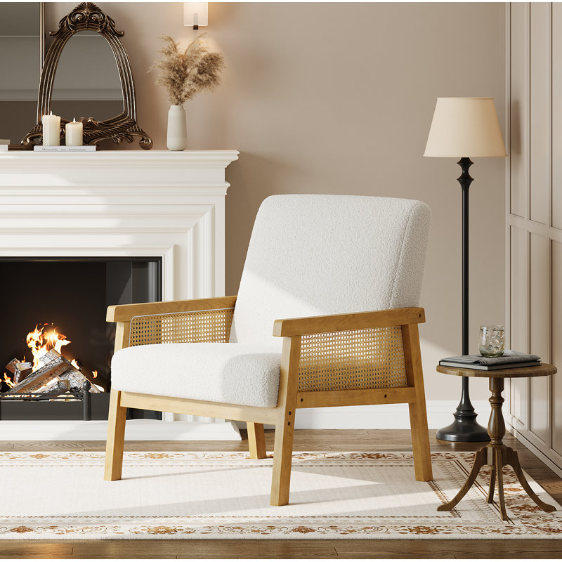 Upholstered Linen Accent Chair, White Teddy