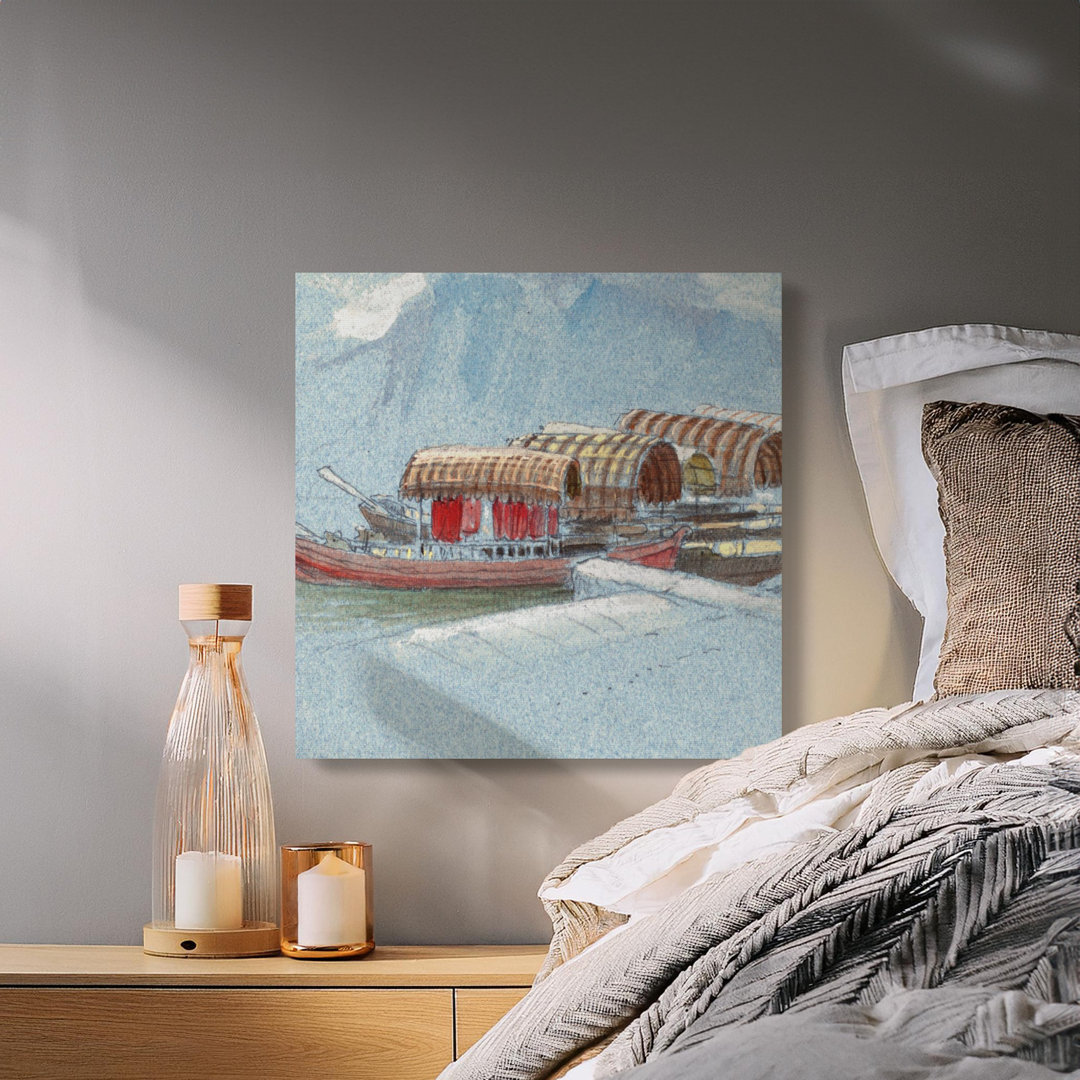 Serene Asian Boats Watercolor Canvas
