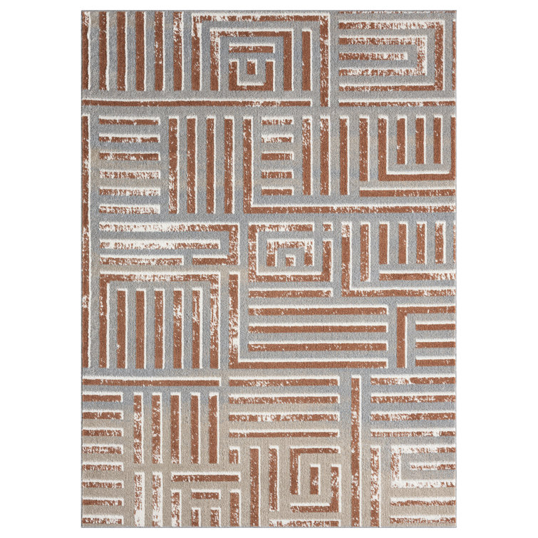 Vista Transitional Geometric Distressed Indoor Machine Washable Area Rug