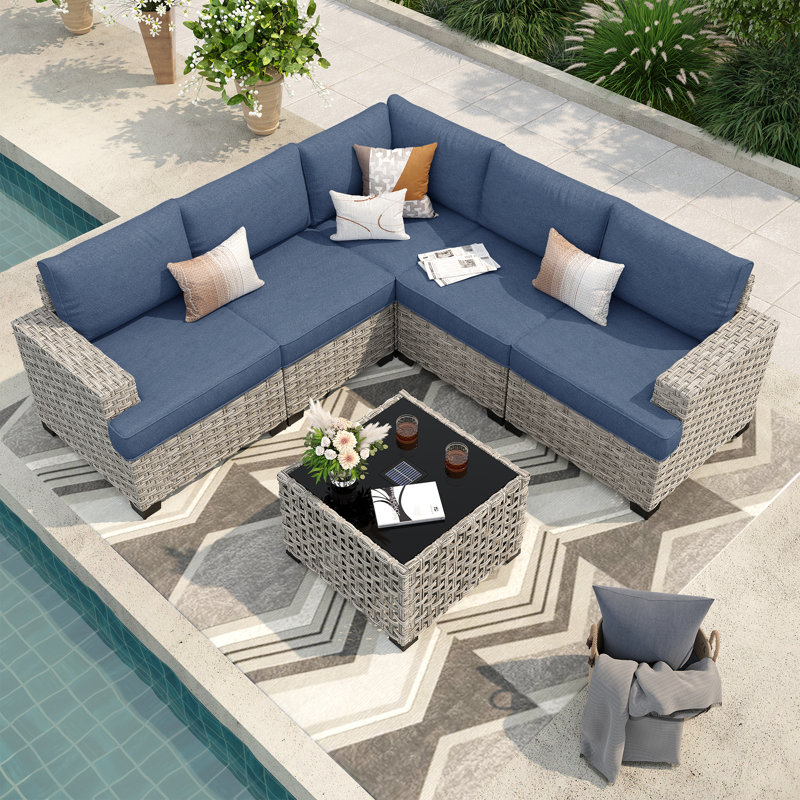 Ensemble de conversation d'extérieur pour 6 personnes avec coussins Harbin, Beige