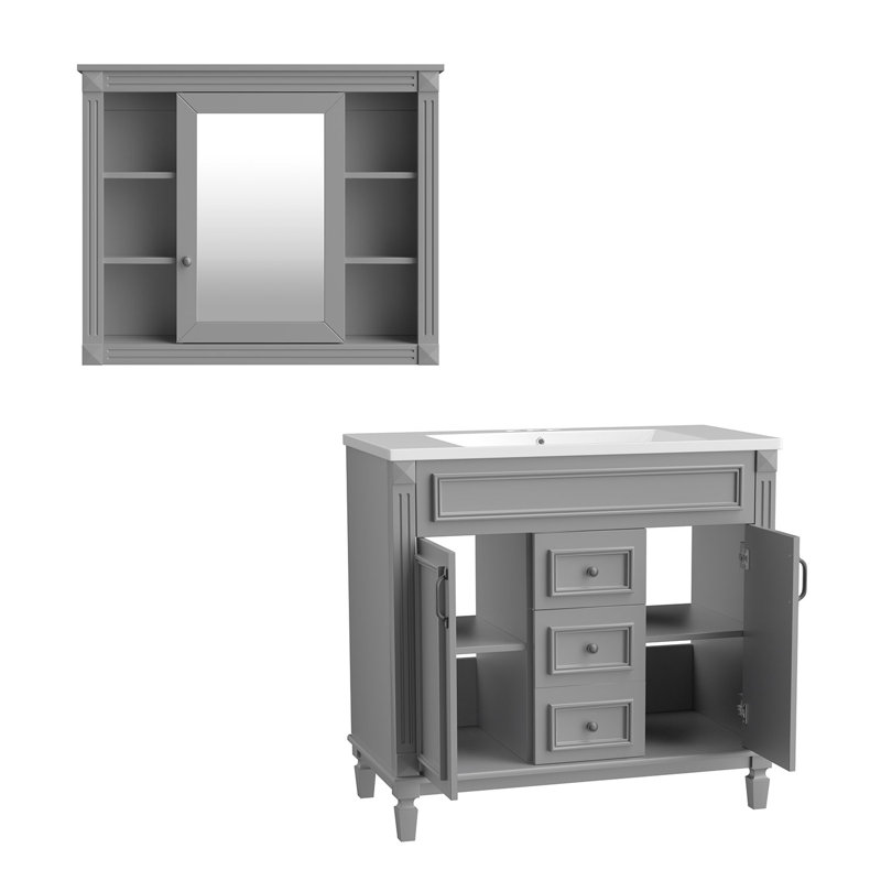 Bandy 35.9'' Single Bathroom Vanity with Ceramic Top, Gray