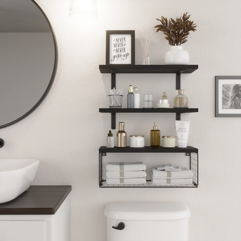 Cantura 3 Piece Metal Floating Shelf, Black