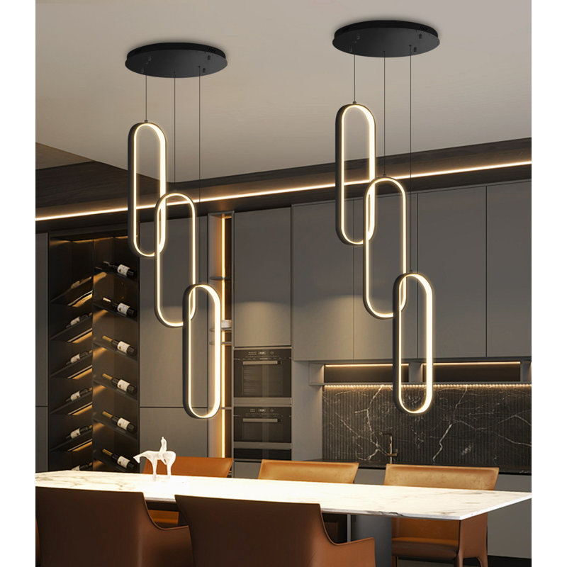 Lustre 3 lumières DEL moderne à intensité variable noir, Noir mat